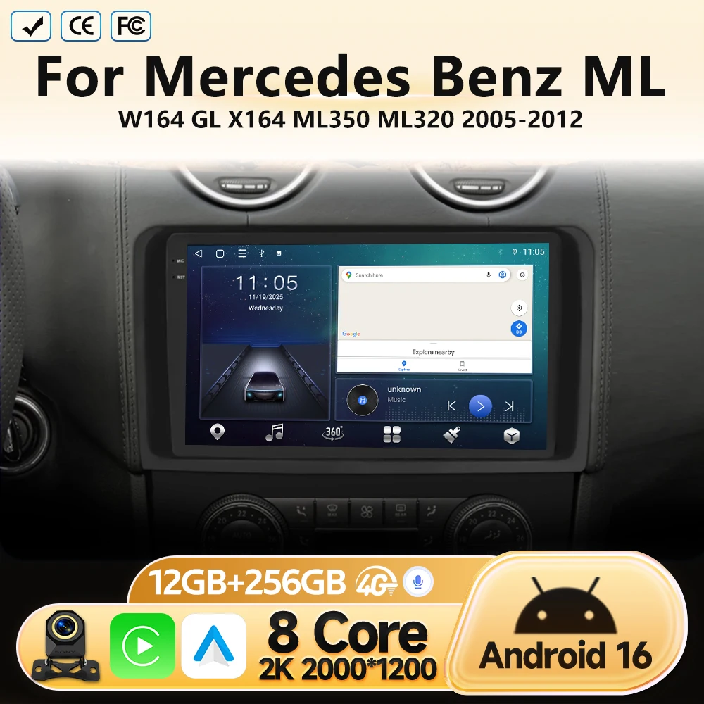Car Radio For Mercedes Benz ML W164 GL X164 ML350 ML320 2005-2012 Android Auto Carplay Multimedia Video Player Head Unit No DVD