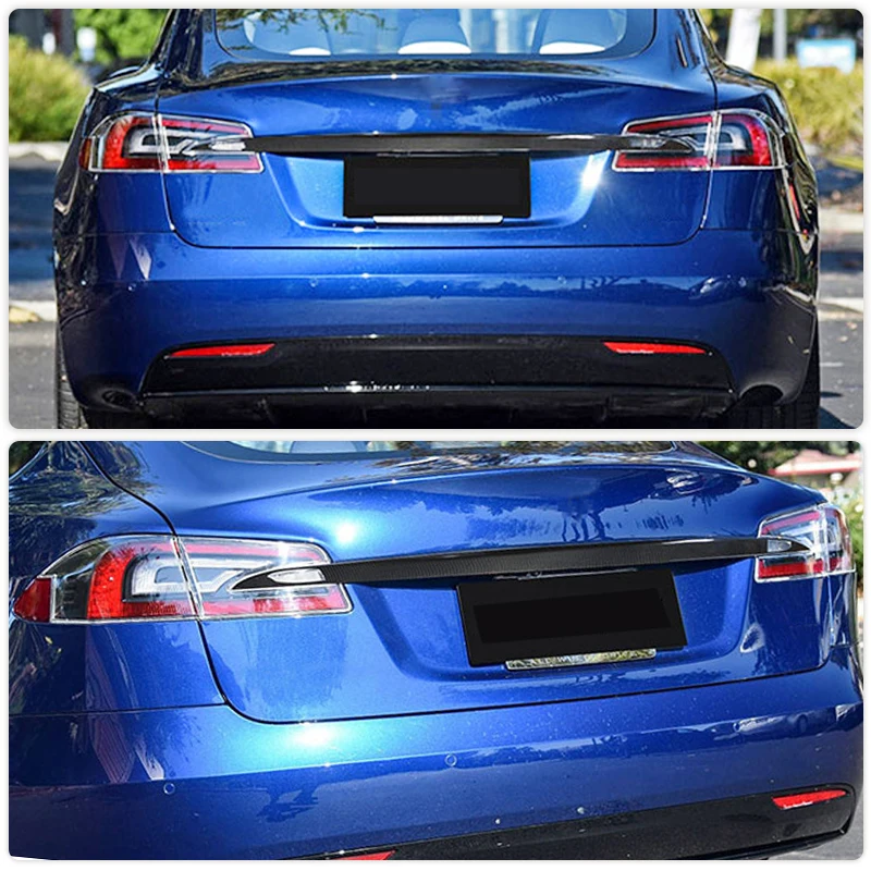 Car Rear Trunk Spoiler Strips Trim Carbon Fiber for Tesla Model S 70D 90D P100D 2016-2023 Racing Rear Wing Lip Trims Body Kit