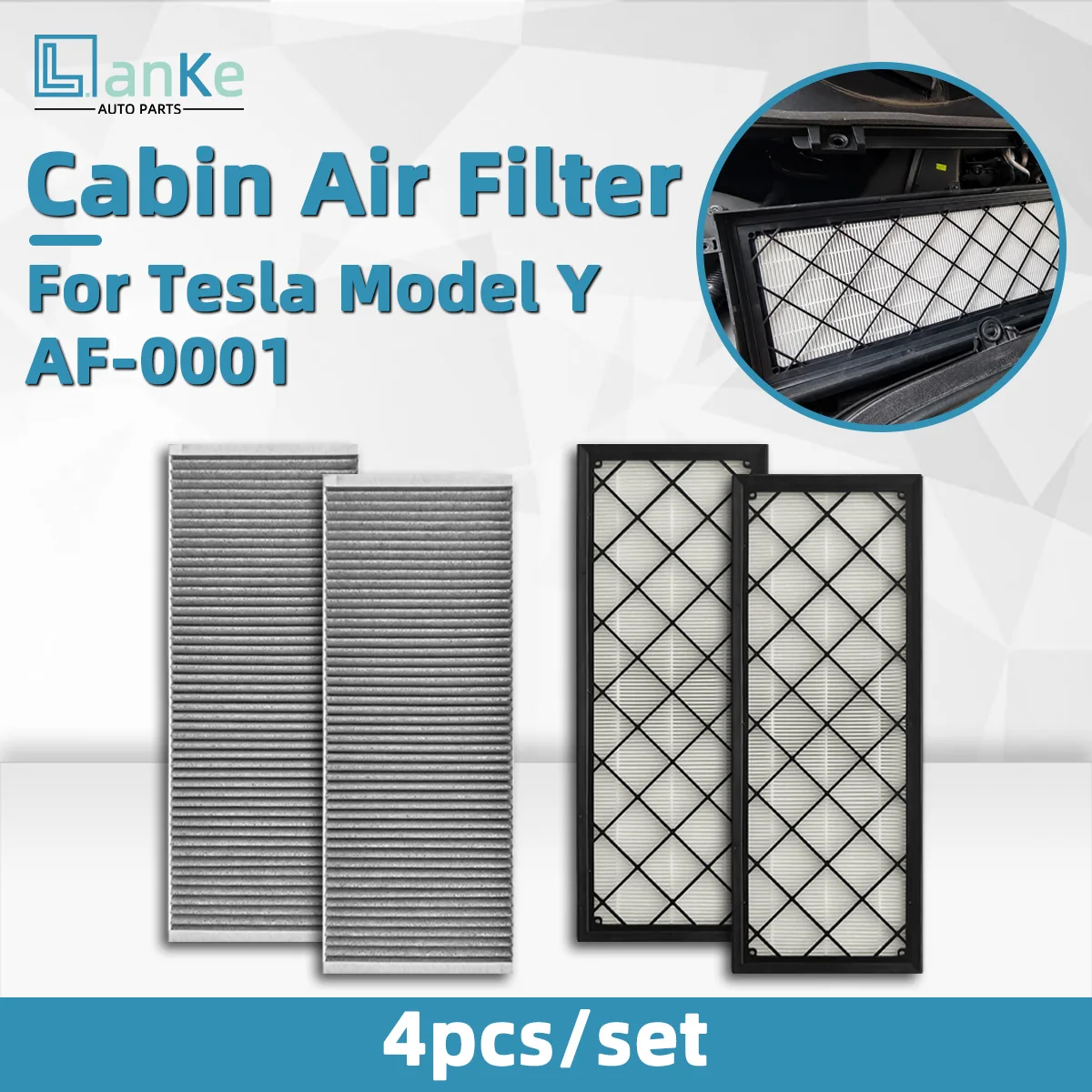  Lanke Cabin Air Filter HEPA Intake Filter Replacement Kit With Activated Carbon Fit For Tesla Model Y, 1107681-00-A, MK8320-2