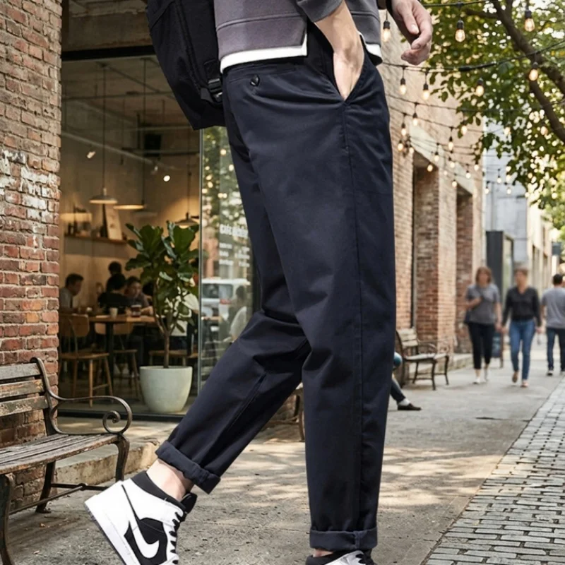 Pants Men Business Straight Cotton Trousers Stretch Boy Elastic Slim Fit Casual Big Plus Size 42 44 46 Black Khaki Blue Clothes