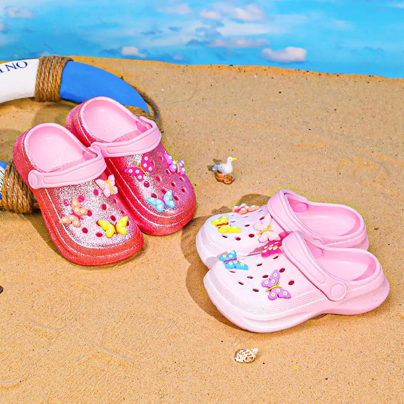 Kids Slip-On Clogs and Mules - Breathable, Waterproof, EVA Garden Shoes with Decorative Chain for Beach and Everyday Wear 168