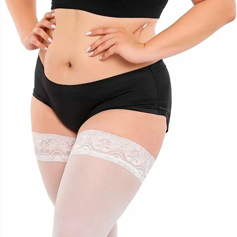 NEWJOINFUN Oversize Women Plus Size Stockings with Anti-slip Sheer Lace Top Sexy Thigh High Long Socks Large Stocking Oversized