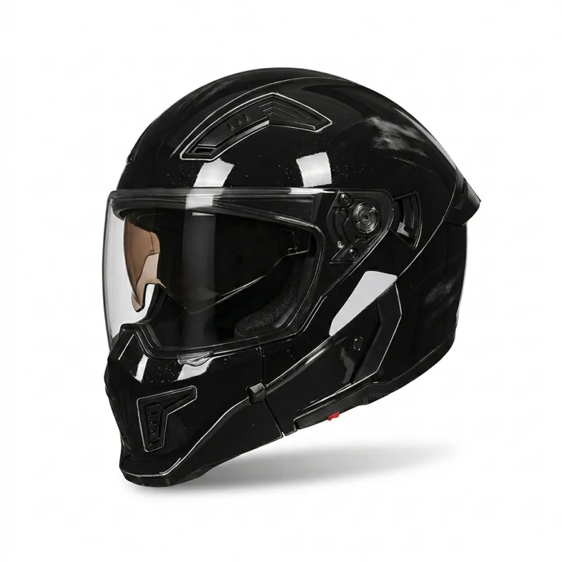 

Black Vintage Modular Convertible Full Face to 3/4 Open Face Ventilated Motorcycle Riding Helmet for Cruiser Off-Road Dirt Bike