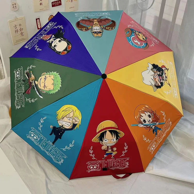 Automatic Man Folding Umbrella Anime One Piece Cartoon Women Portable Sunscreen Windproof Parasol Rain Wind Resistant Paraguas