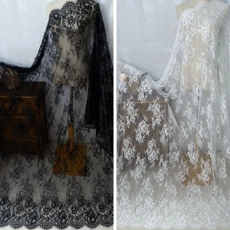 Garniture en dentelle Chantilly ivoire festonnée, tissu en dentelle de cils noirs ajourés, bricolage de vêtements, artisanat de couture pour accessoires en dentelle