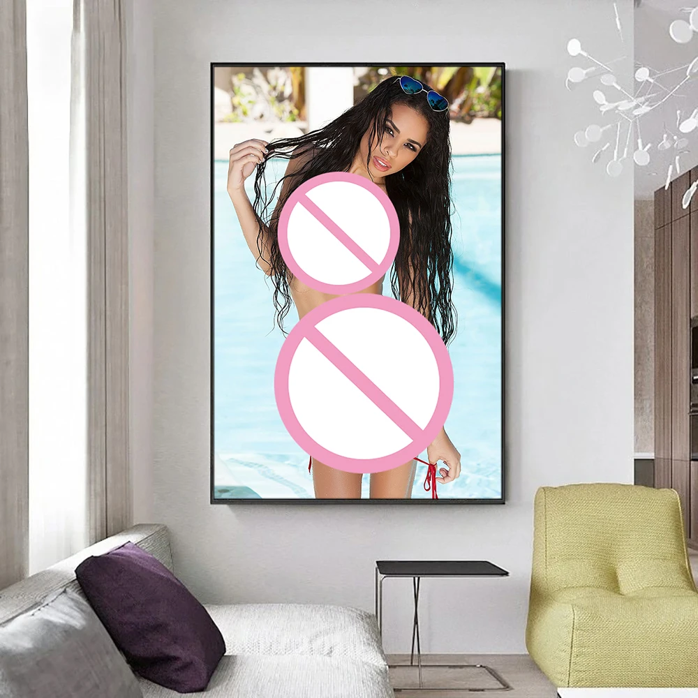 Beautiful Black Girl by the Pool Posters Wall Art Canvas Painting Prints Picture for Bedroom Home Decor