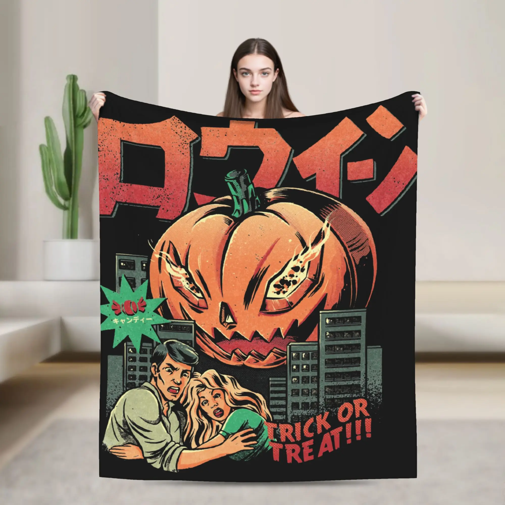 The Killer Pumpkin Blanket Horror Halloween Gift  Fleece Throw Blankets Summer Air Conditioning Printed Soft Warm Bedsprea