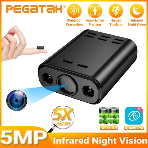 PEGATAH 5MP HD Mini cámara corporal WIFI batería integrada seguimiento humano IP monitoreo remoto IR visión nocturna videocámaras portátiles