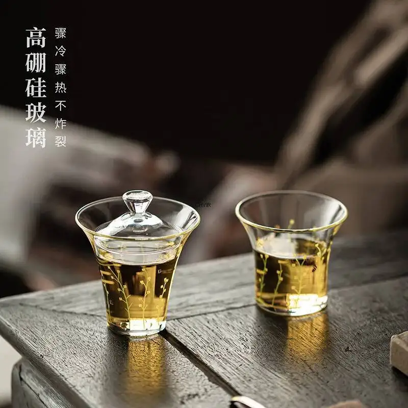 

High Borosilicate Glass Mini Bowl Cup Heat-resistant Mini Lidded Bowl Tea Cup Household Transparent Single-use Kung Fu Tea Set