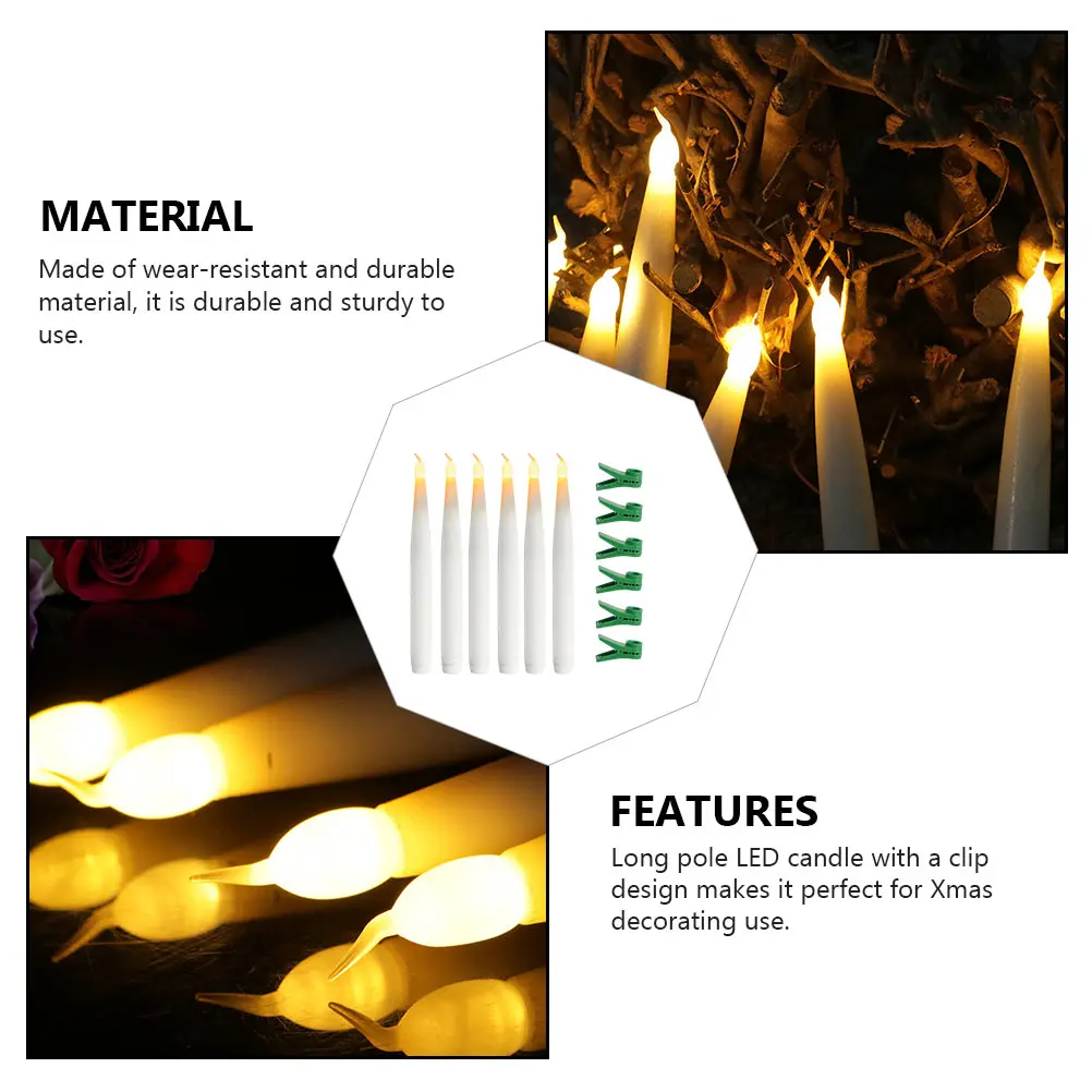 

10 шт., теплые белые светодиодные свечи, длинный дизайн, рождественский декор, товары для вечеринок, нежный свет, украшение для дома, прочный материал, плоский