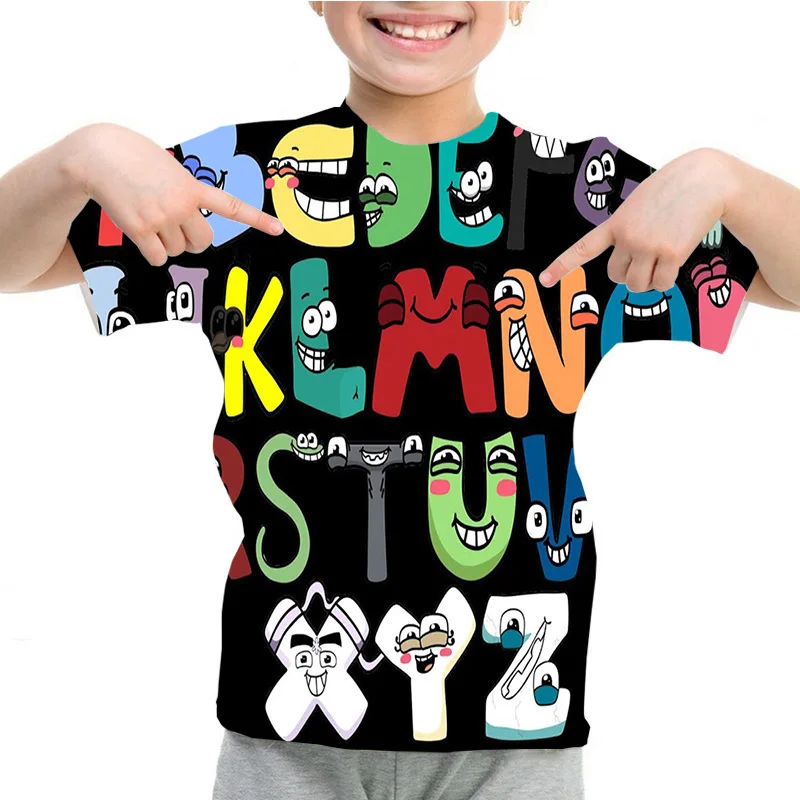 Kids Summer Casual Alphabet Lore Kindergarten Students 3D Print T-shirts Boys Girls Funny Lovely Print T-shirts Children Tops