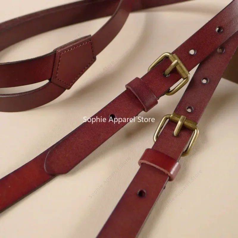 정품 가죽 영국 스타일 멜빵 남성 빈티지 후크 버클 스트랩 멜빵 여성 Bretelles Pour Homme