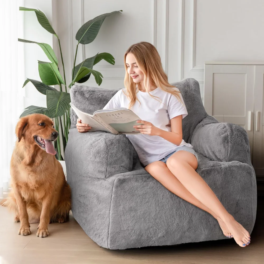 MAXYOYO Giant Bean Bag Chair, Faux Fur Stuffed Bean Bag Couch with Filler Large Living Room