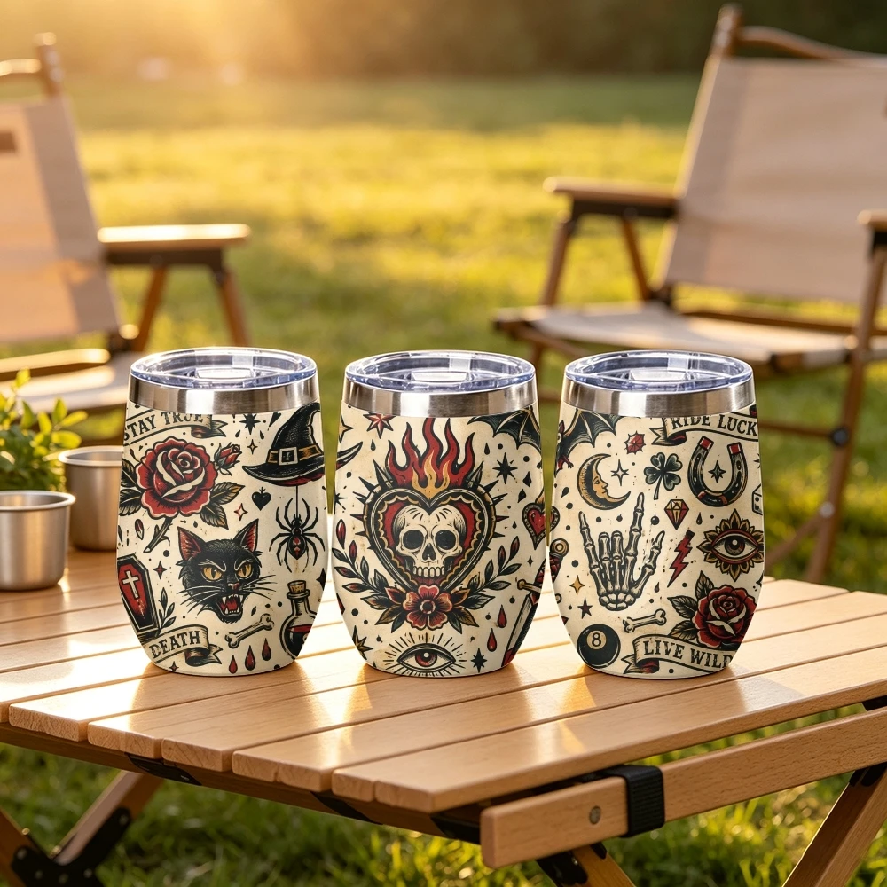 Haunted Old School Flash Vacuum Flasks 12oz Stainless Steel Insulated Tumbler Vacuum Coffee Mug Egg Shaped Travel Thermos
