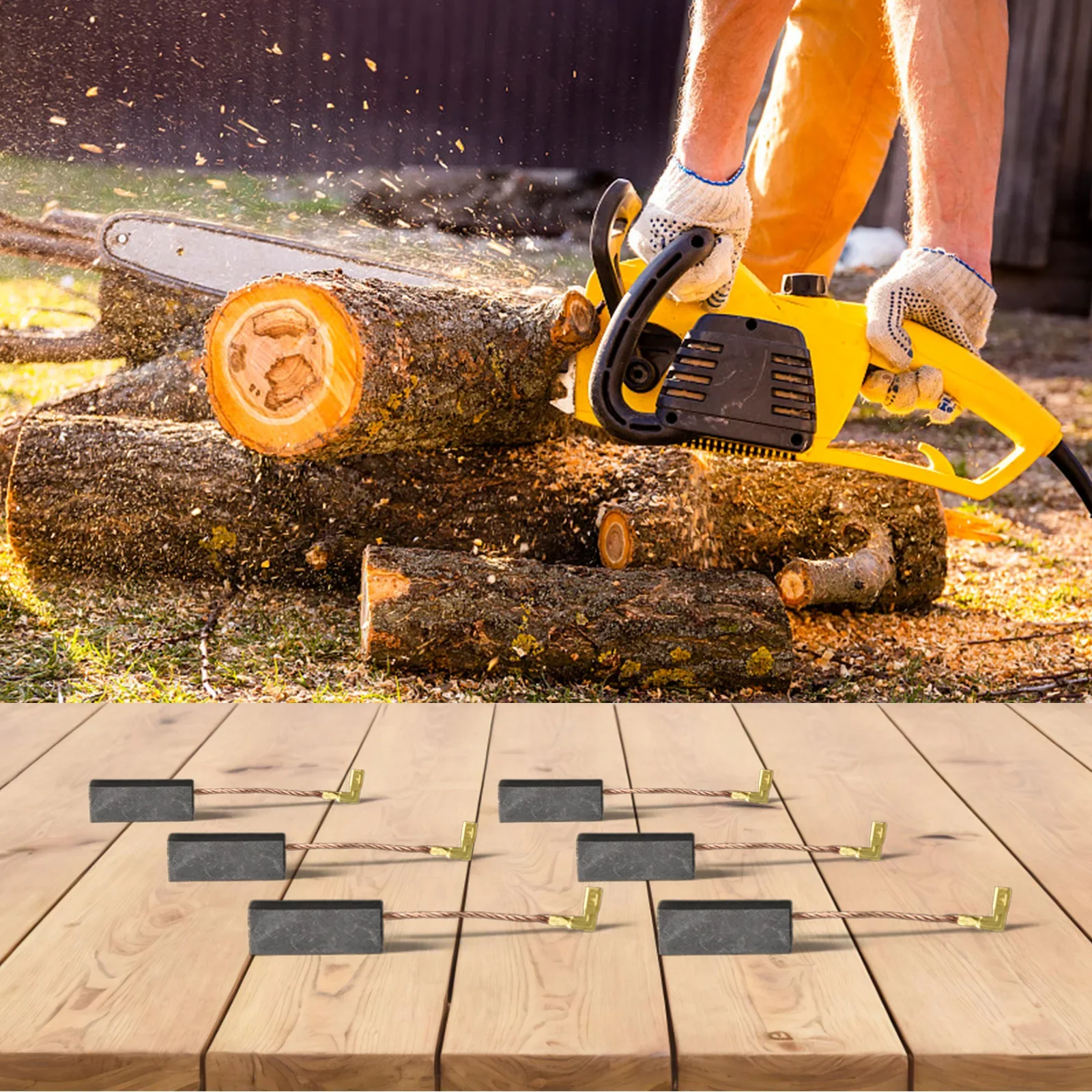 Für Kettensägenbürsten-Set, Kohlebürsten, Outdoor-Ausrüstung, Größe: 6,2 x 11,2 x 29 mm, 6-teiliges Zubehör für die Wartung von Kohlenstoffmaterial
