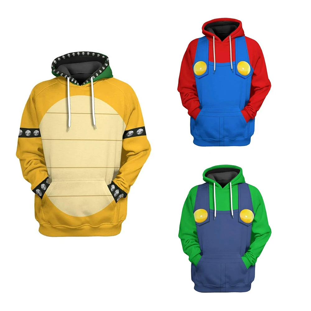 3D-geprint Super Bros-truien voor heren, sweatshirt voor volwassenen, casual hoodies met capuchon, kerst-Halloween-kostuumoutfits