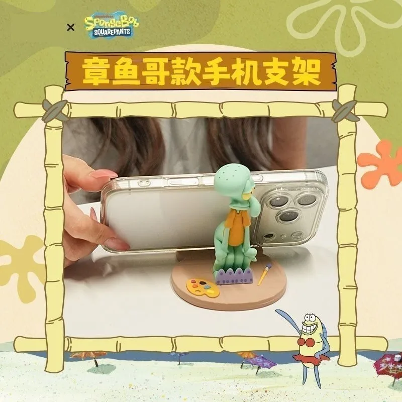 SpongeBob Squidward Phone Stand Holder 3D Resin Figure Desk Organizer Cute Cartoon Nerd Artwork Desktop Decoration