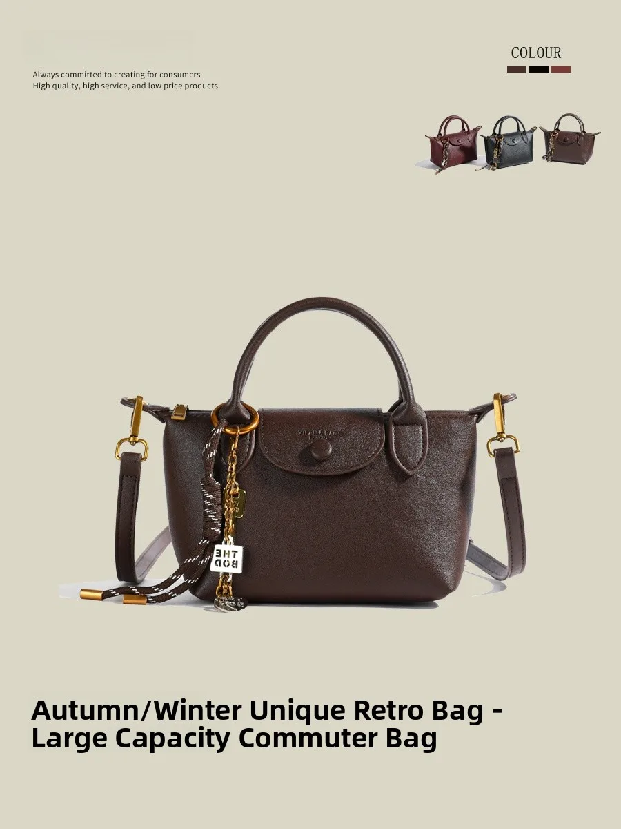 

Retro Sle Women's Handbag Dumpling ape Faionable Versatile Commuter Bag Soft PU Leather Small Size Wear-resistant