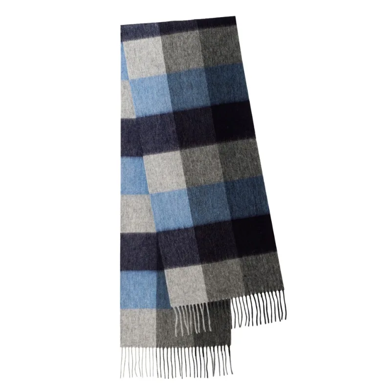 High Quality Autumn Winter 100% Wool Scarf Men Warm Versatile Classic Business Plaid Wool Muffler Women Thermal Gift Male Female