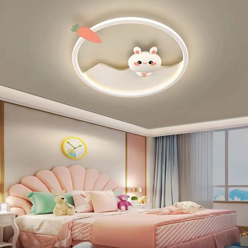 Cartoon Cute Rabbit Led Ceiling Lights Bedroom Girls Room Princess Lamp Pink Nursery Decor Lustre Baby Kids Ceiling Chandelier