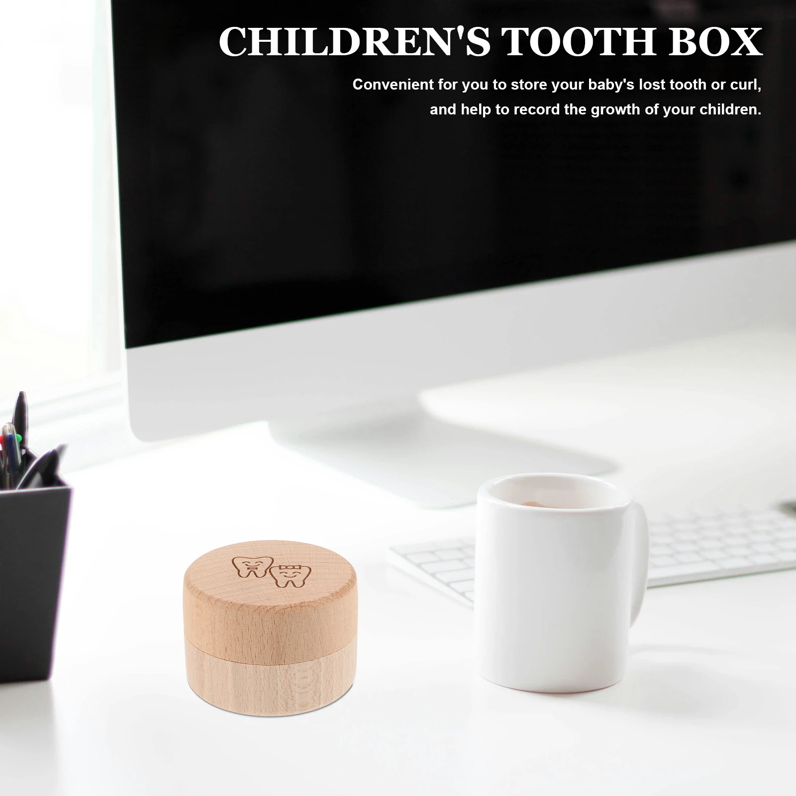 

Деревянная коробка для детских зубов, чехол для хранения подарков на память, волосы плода, большая емкость, гладкая поверхность, герметизация, мультяшный рисунок