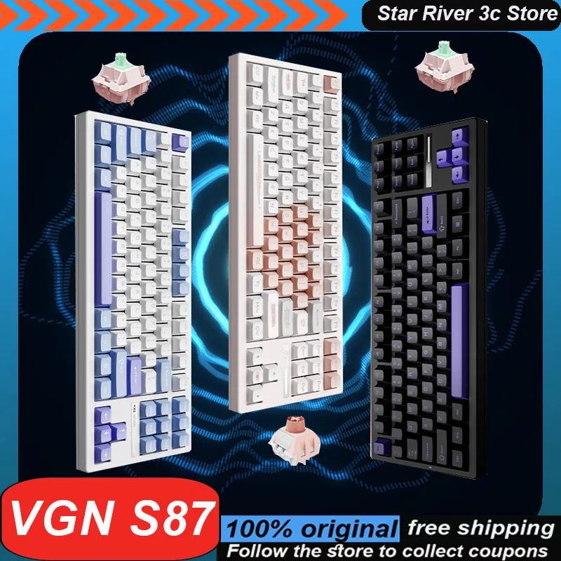 

Vgn S87 Wireless Mechanical Keyboard Bluetooth Three Mode 8000mah Hot Plug Rgb Ergonomics Customized Gaming Keyboard Laptop Gift