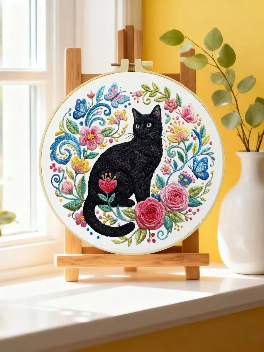 1 Stück 20X20CM/15X15CM 7,87/6,3 Zoll Katzen-Stickerei-Starter-Kit DIY-Kit DIY-Stickerei-Set Handarbeiten Nadelkunst Malerei – Detail 6
