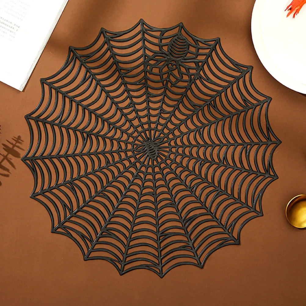 

2Pcs Halloween Spider Web Placemats Black PVC Hollow-Out Cobweb Table Mats Dining Heat Resistant Dinner Mats Halloween Placemats