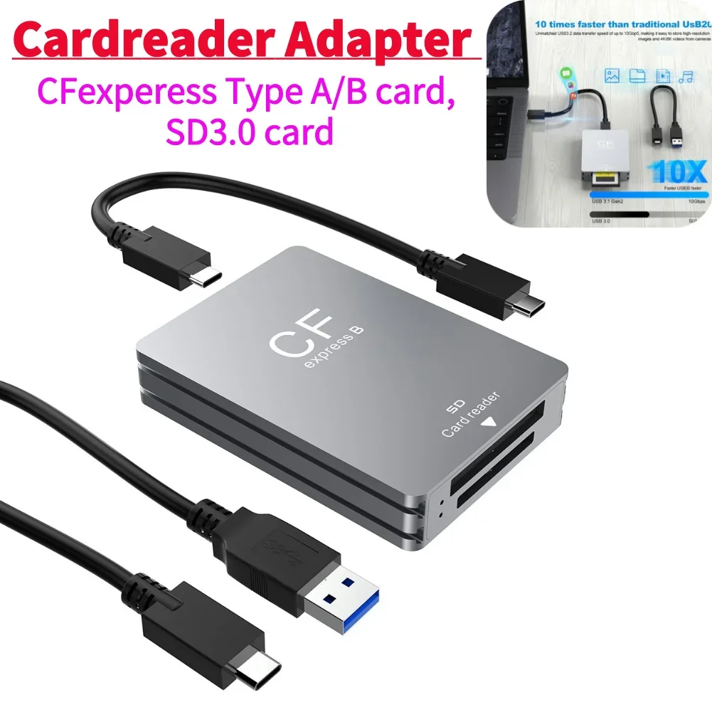 

2 in 1 CFexpress Type A/B&SD Card Reader CFexpress Reader Adapter USB 3.2 10Gbps Dual-Slot with USB C To USB C/A Cable For SLR