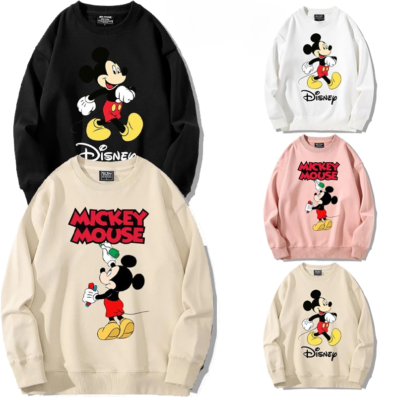 Disney Mickey Mouse Sweatshirt Cartoon Fashion Man Woman Print Long Sleeves Tops Autumn Winter Couple Casual Pullover Woman