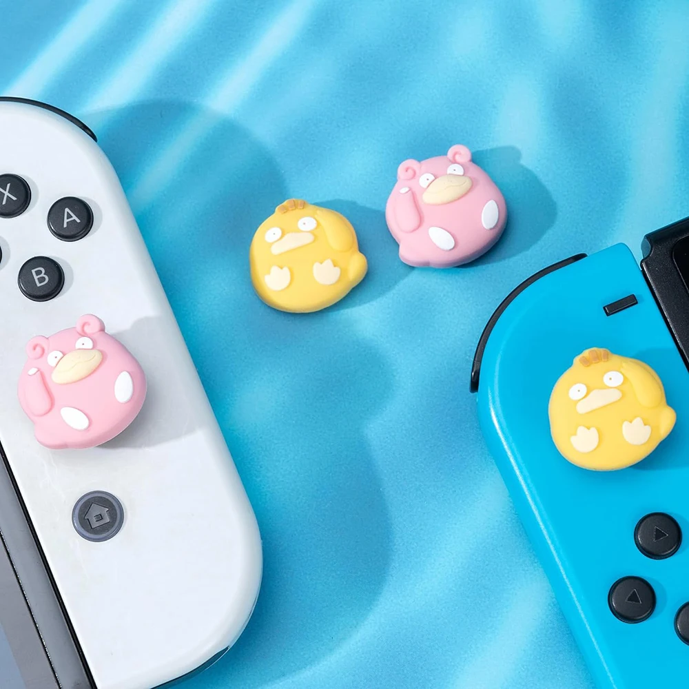 ปลอกซิลิโคนจับนิ้วหัวแม่มือแบบแอนะล็อกน่ารัก4ชิ้นเข้ากันได้กับนินเท็นโดสวิตช์ OLED/SWITCH Lite/SWITCH ฝาครอบป้องกันจอยสติ๊ก