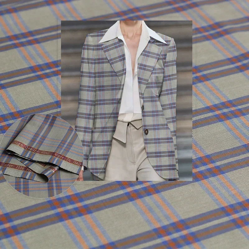 

Redraspberry Italy 220 Supers Grey Plaid Worsted Wool Fabric Garment Materials Women Suits Pants Sewing DIY cloth Freeshipping
