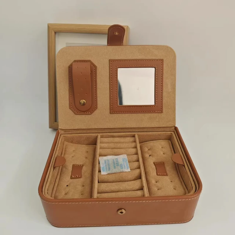 

Portable Jewelry Box Necklace Bracelet Organizer Storage Case Dust Proof Divided Compartments Box Makeup Organizer with Mirror