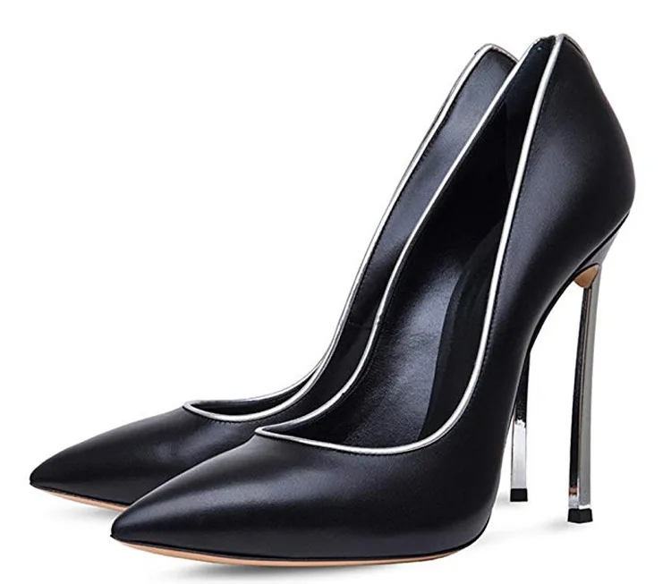 Pu Leather Grain Pointed Toe Metal Heel Stiletto Shoes Pointed Toe and Peep Toe Banquet Dress Versatile Stiletto Lady Shoes