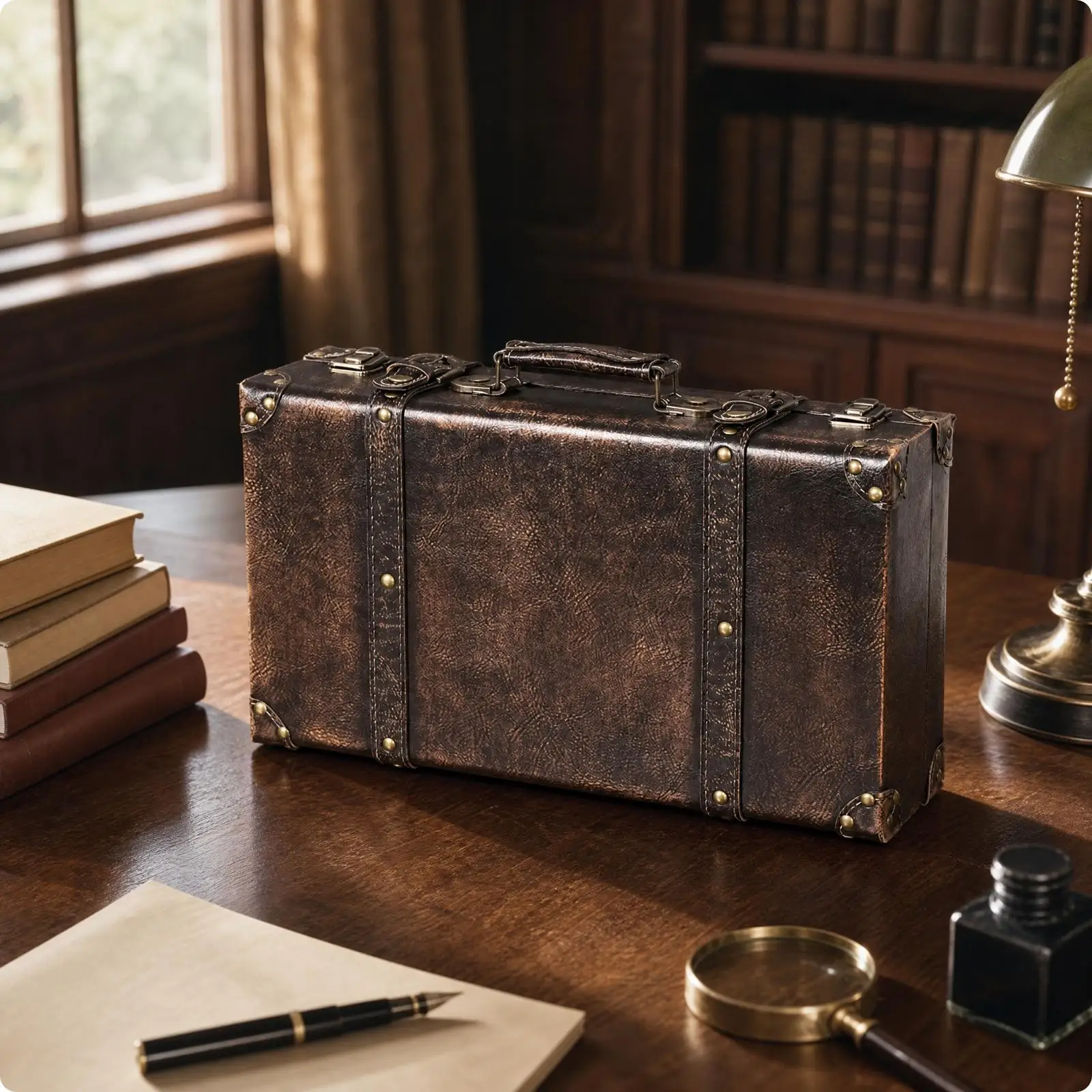 Rustic Storage Trunk with Hinged Lid for Jewelry Collectibles and Living Room Display