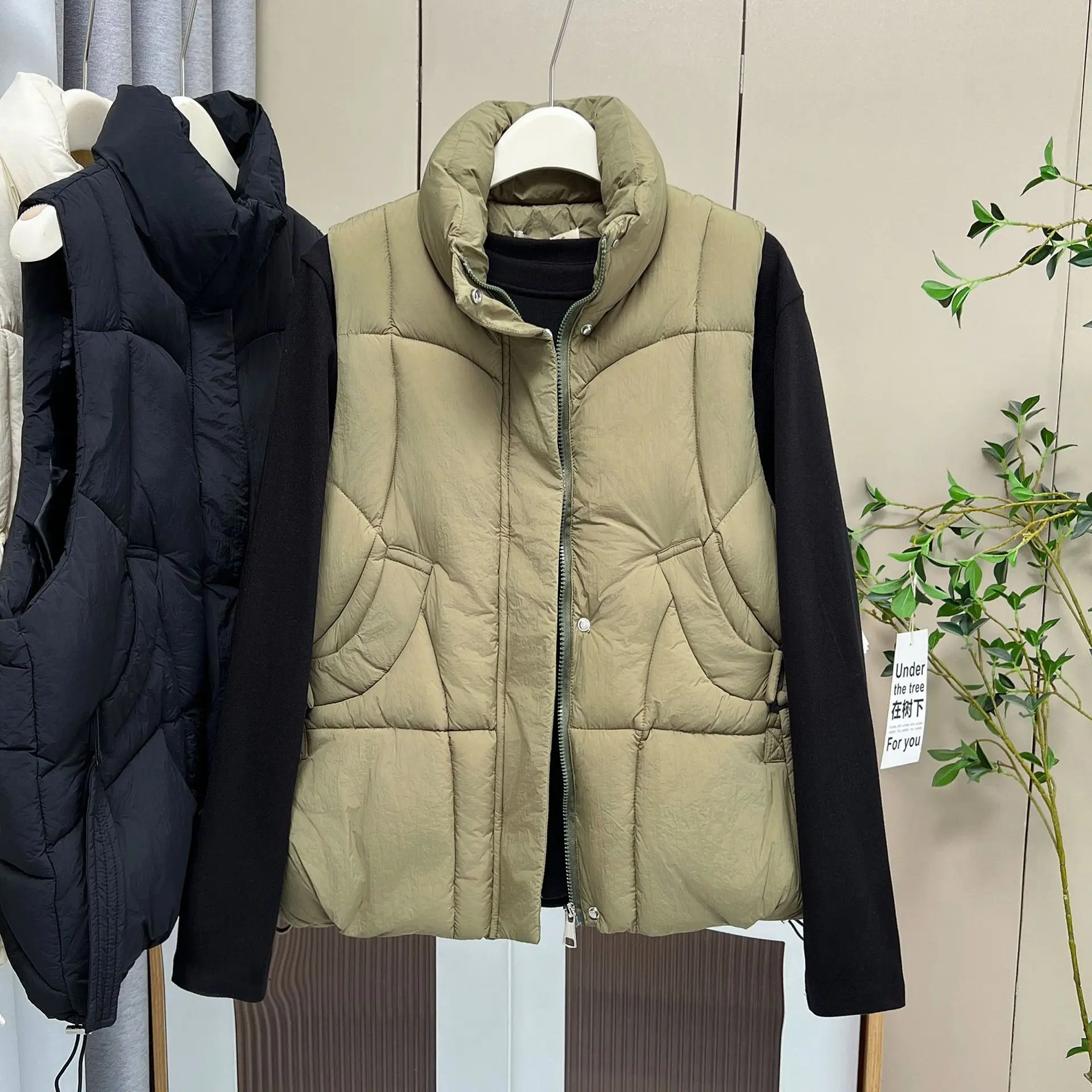 XL XXL Women Parka Winter Loose Medium Long Simple Casual Stand Collar cotton-padded Sleeveless Vest Warm Waistcoat 8233