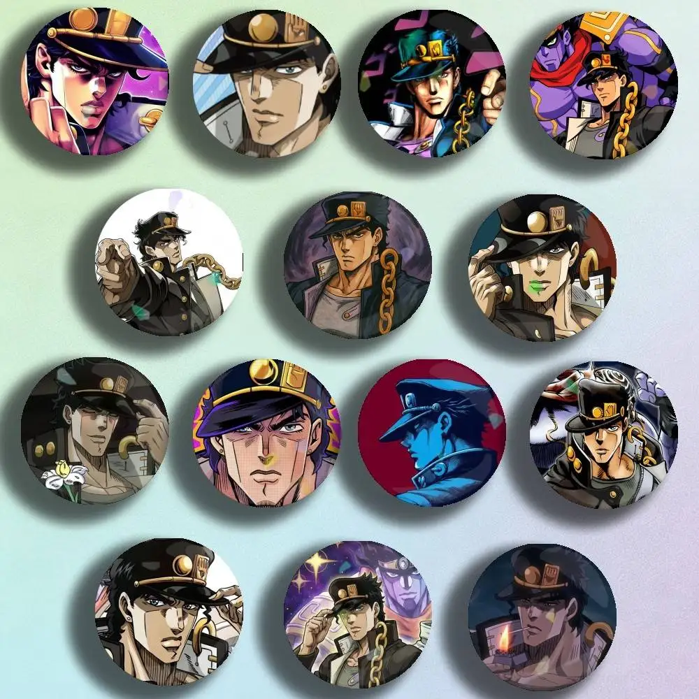 Anime JoJo Kujo Jotaro Badge Stage Brooches on Backpack Clothes Handmade Round Enamel Pins for Jewelry Gift Bag Accessory