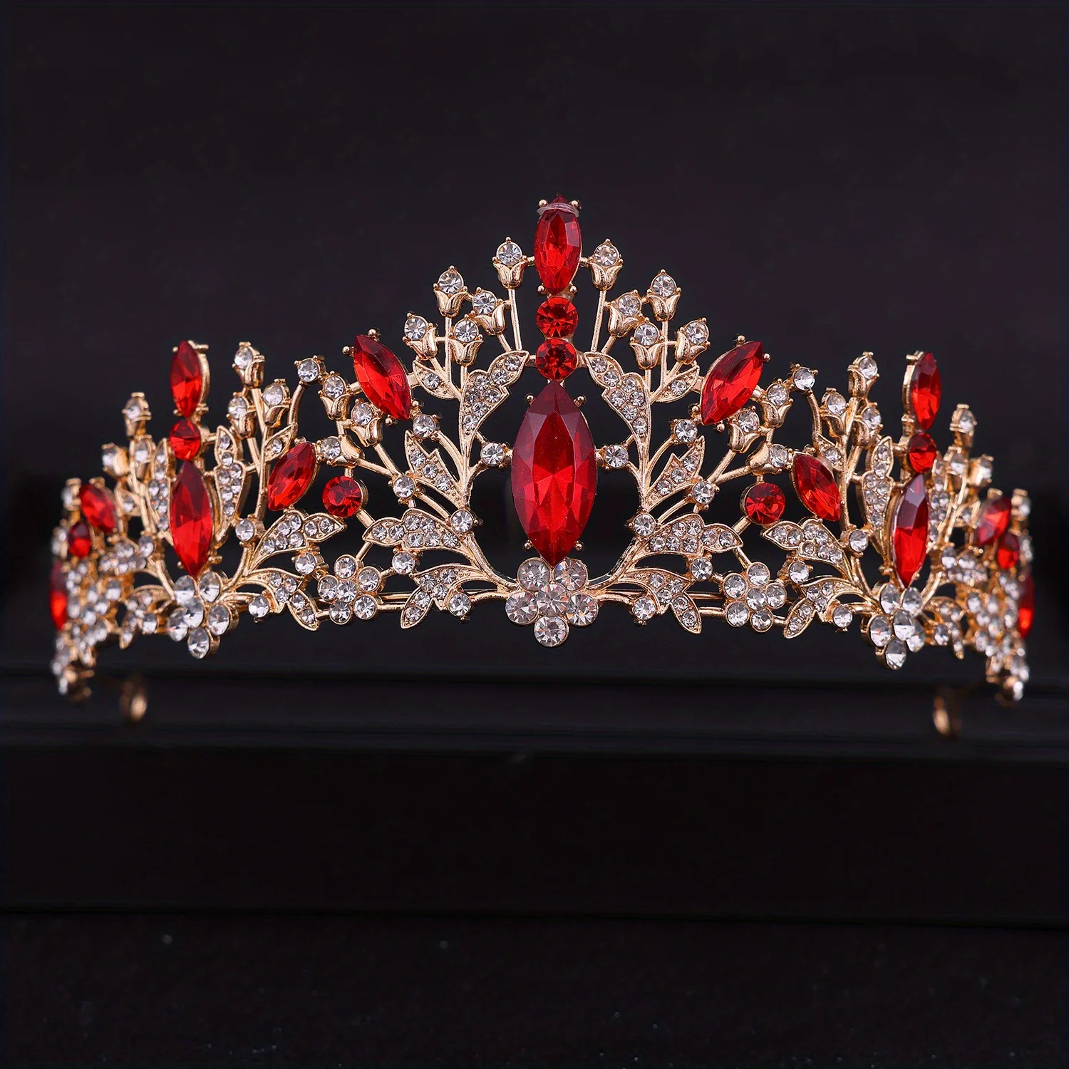 Red Crystal Crown Gold Color Rhinestone Tiaras and Crowns 
