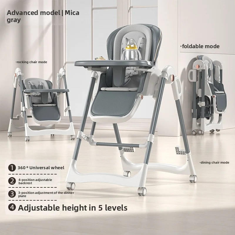 كرسي مرتفع للأطفال قابل للطي، كرسي تغذية للرضع متعدد الوظائف مع صينية، مقعد معزز للأطفال الصغار قابل للتعديل