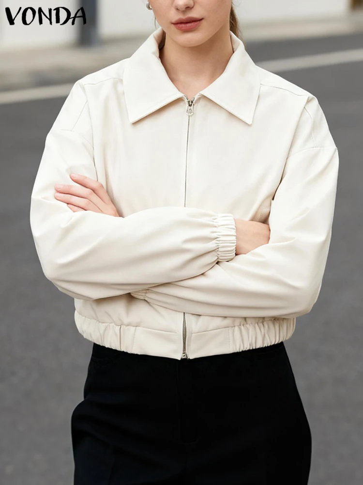 

VONDA High Street Women Fashion Jackets 2025 Autumn Long Sleeve Solid Coats Elegant Office OL Pockets Casual Outerwears Zipper