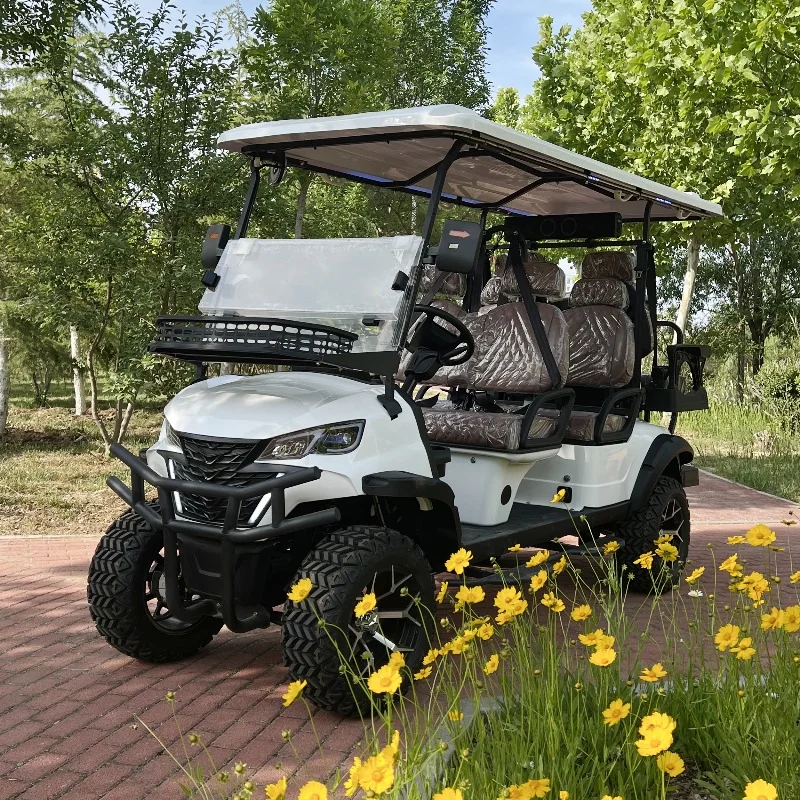 

Внедорожная 4-6-местная электрическая тележка для гольфа со звуковой панелью, цветное сиденье на заказ, подъемный багги, гольф-кар