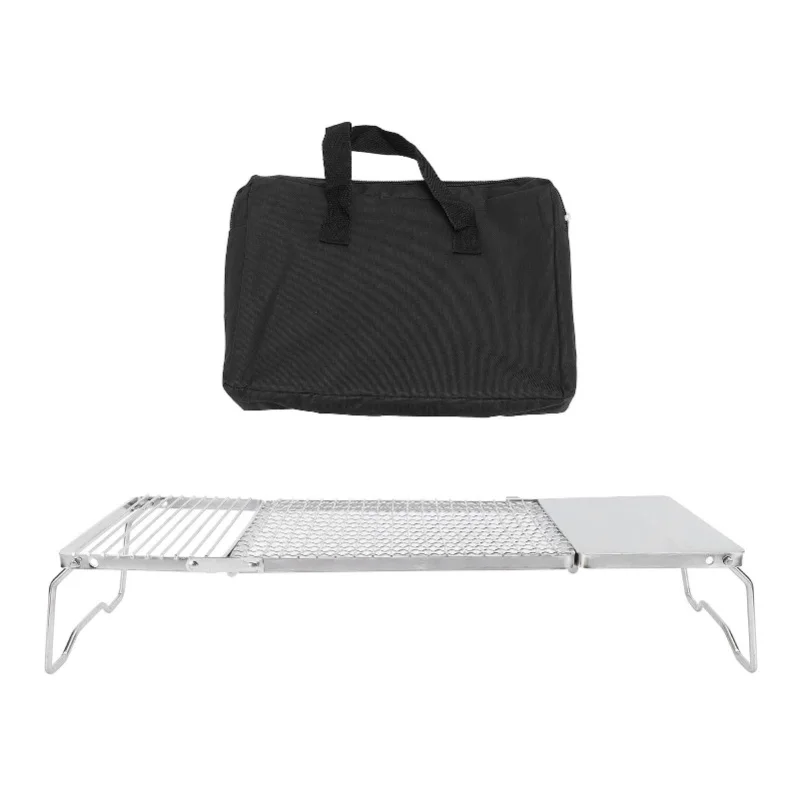 Campfire Grill Portable Anti Shaking Stainless Steel Tri Fold With Storage Bag Camping Grate For Outdoor