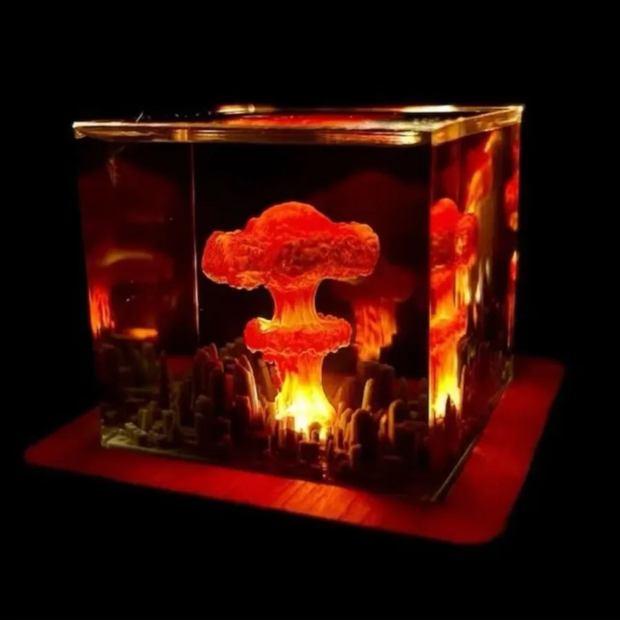 Volcano Mushroom Cloud Lamp Resin Lamp Living Room Room Decoration 3D Night Light Rechargeable Christmas Party Gift Ornament