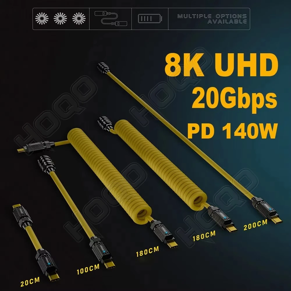 8K 140W 20Gbps Strech Type-c Cable 140W Power Delivery  Fasting Charging USB C Cable Data Transmission Cable 8K Audio Video Cord
