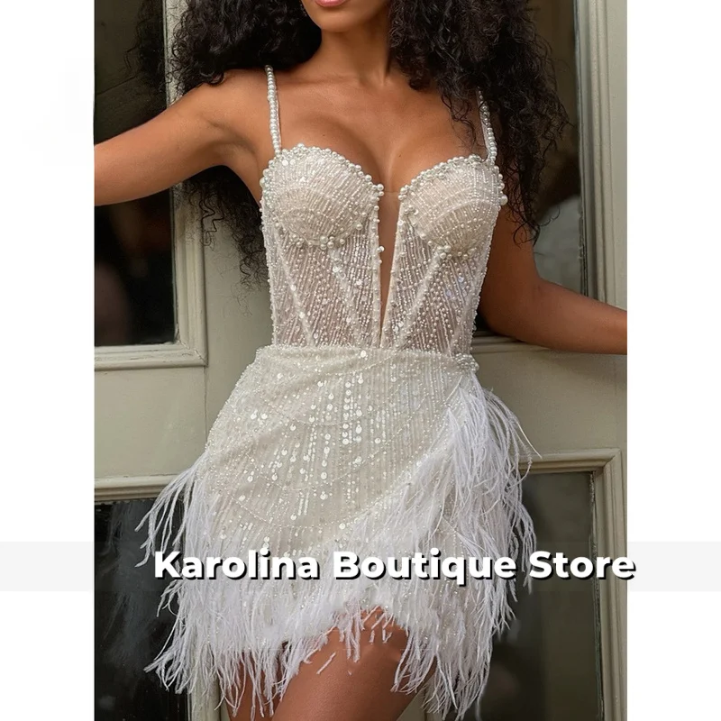 

Customized Evening Dresses Mini Beautiful Prom Dresses Store Feather Beaded Party Dresses Sweetheart Evening Dresses