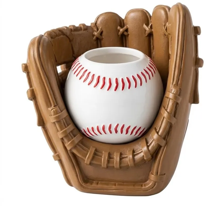 ABUI-Baseball Glove Flower Pot Creative Baseball Shape Planter Sports Theme Mini Plant Pot Desktop Decor