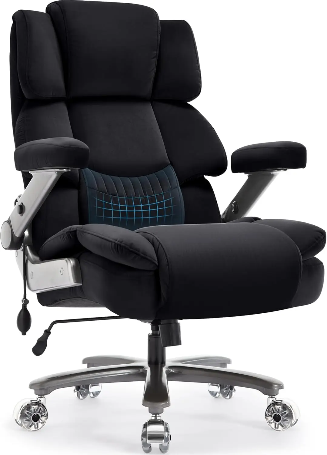 Office Chair 500lbs- Fabric High Back Executive Computer Chair with Adjustable Lumbar Support 3D Flip Arms Plus Rubber Wheels