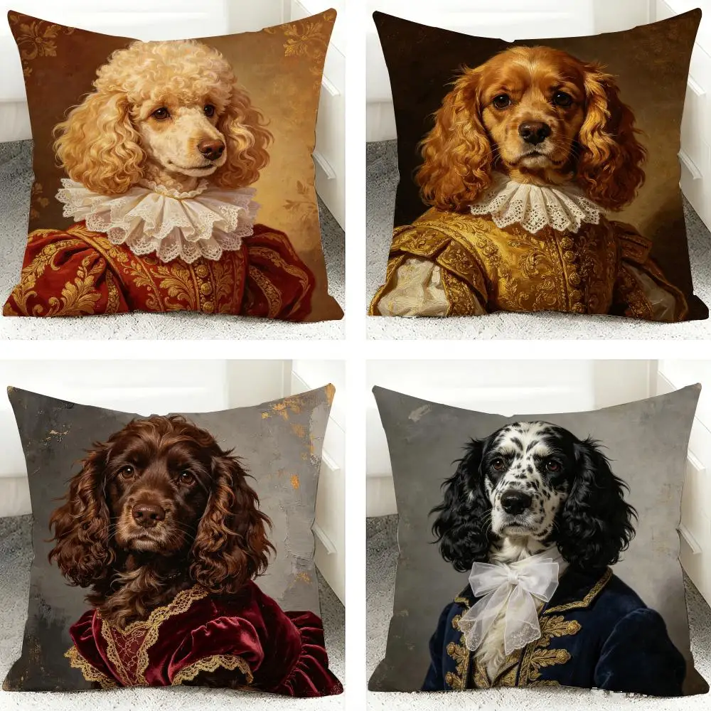 Renaissance Royal Noble Dogs Cushion Cover 40x40cm Square Decorative Sofa Cushion Cover Bedroom Living Room Home Decor Gift