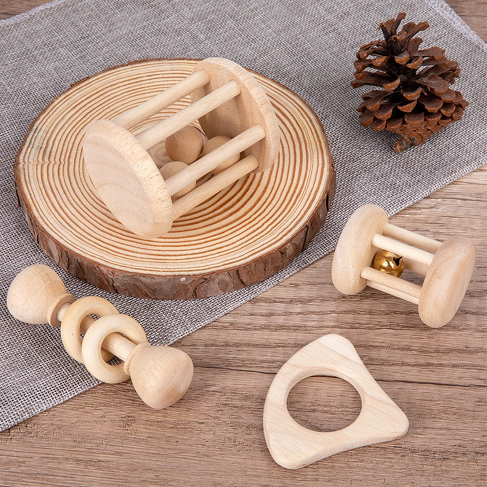 

4pcs Hand Ring Bell Set Rattle Toys Baby Musical Infant Wooden Toddler Shaker Sound Color Training Lightweight Durable