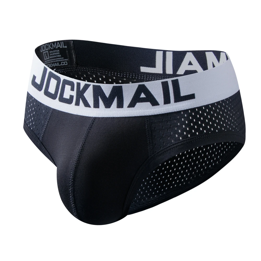 Jockmail Marke sexy Mesh atmungsaktive Männer Unterwäsche kurze Cueca Homosexuell Nachtwäsche Calzoncillos Hombre Schritt Baumwolle Tasse Höschen